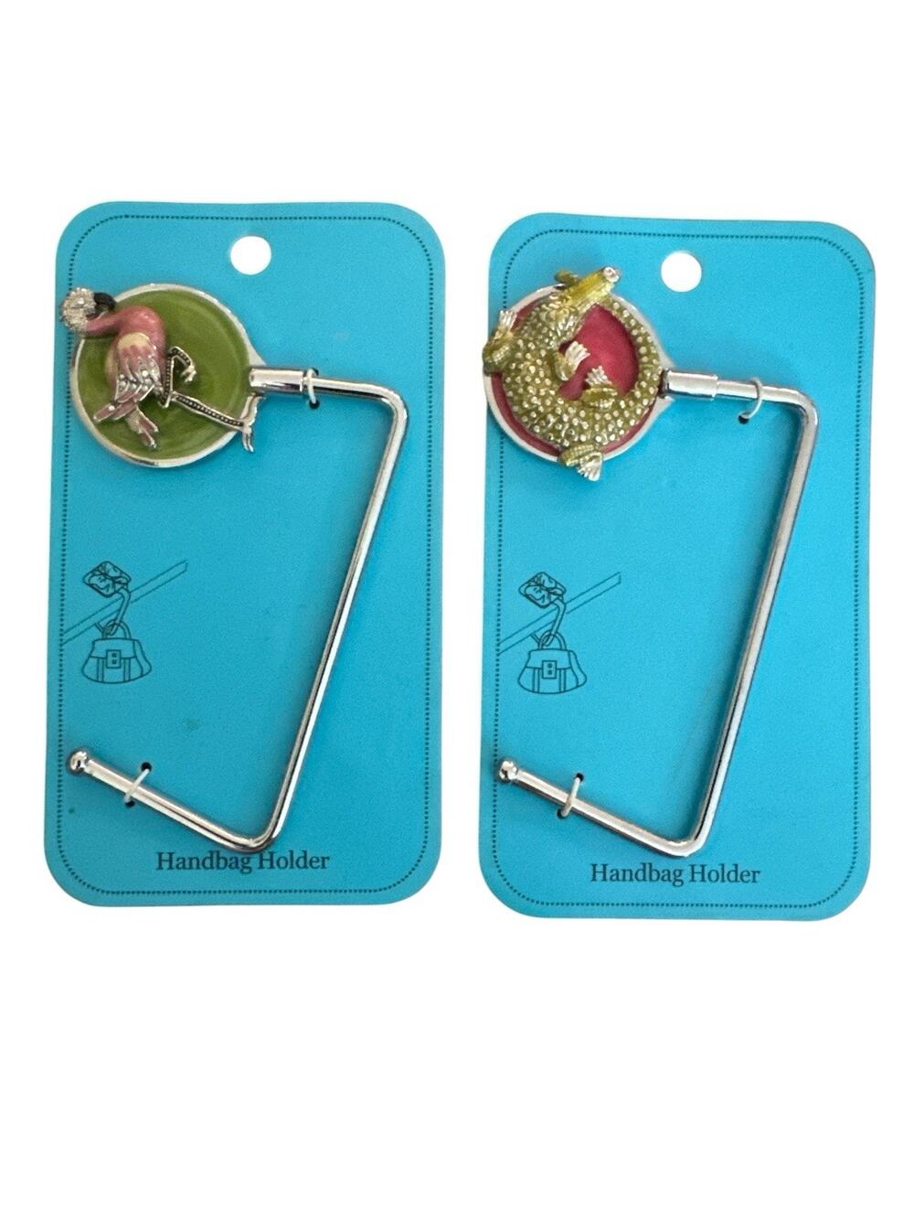 SPRING STREET SWAROVSKI CRYSTAL ALLIGATOR FLAMINGO PURSE HOOK SET OF 2